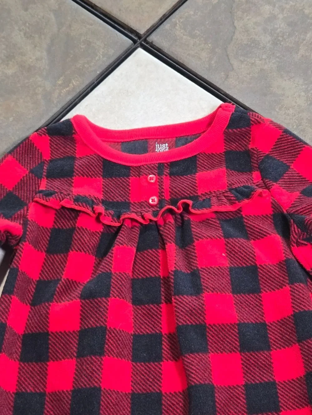 Carter's Buffalo Plaid Fleece Nightgown Girls 2T Red Black Cozy Winter Pajamas